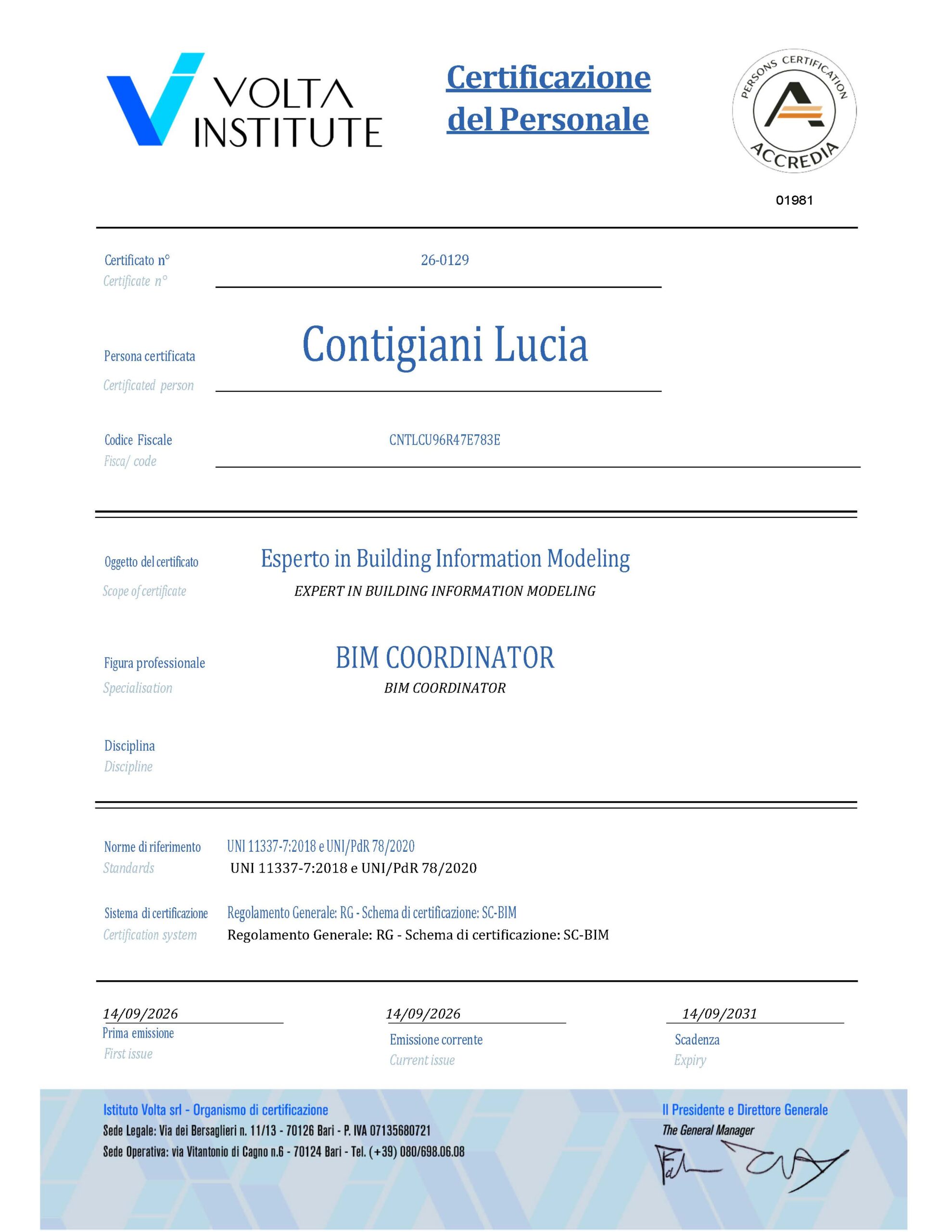 CERTIFICATO BIM COORDINATOR_Lucia Contigiani